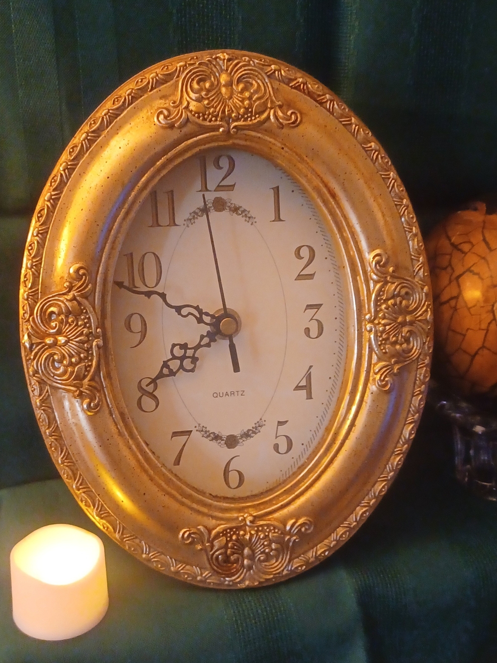 Gold Ornate Oval Table Clock - Quartz Decorative Accent